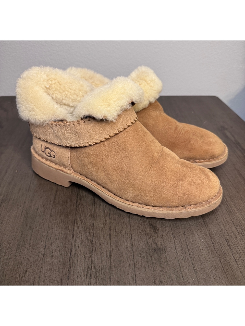 UGG Tan Suede Shearling Lined Ankle Boots – Women’s Size 7
